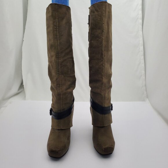 Unique Distressed Olive Green Leather Combat/Moto Boots | Multi-Strap Buckle 8.5 - Picture 4 of 11